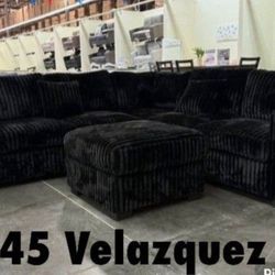 ✅️✅️️✅️4 pc Black  cordury fabric upholstered sectional sofa with ottoman✅️✅️
