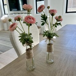 Handmade Burlap Pink Flowers in Vases
