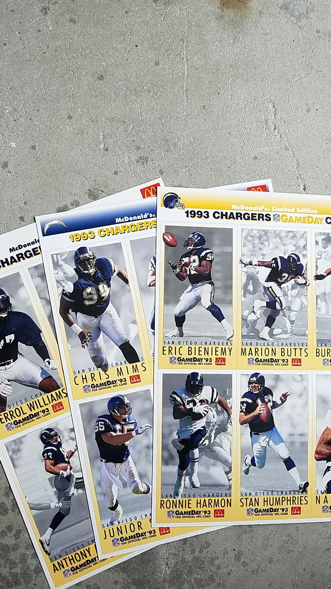 93 Chargers game Day cards McDonald's limited edition