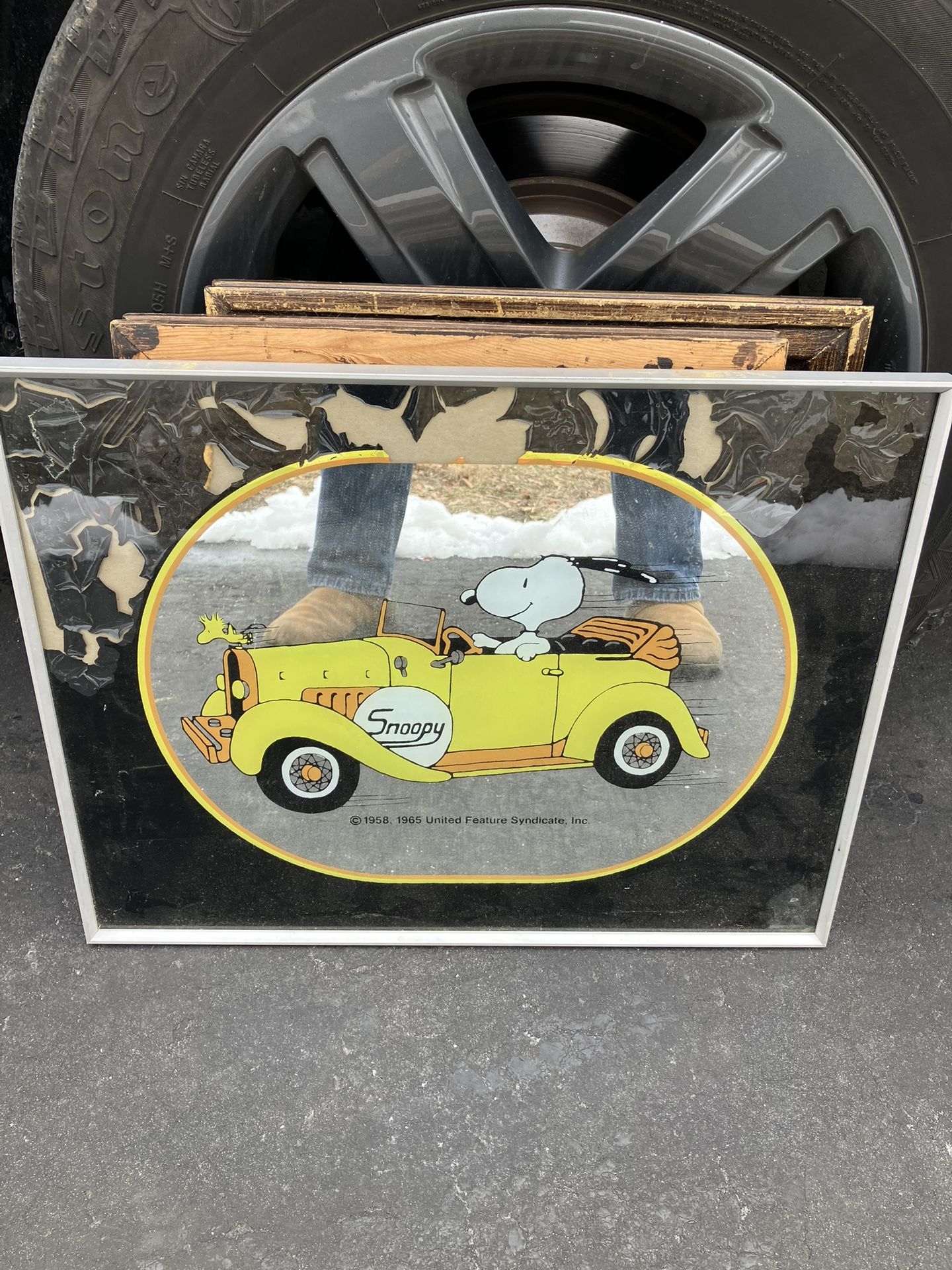 Antique vintage Snoopy peanuts hot rod mirror