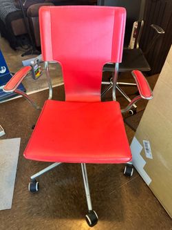Red & black Leather Office Chair with Chrome Base