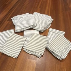 West Elm Queen Bedding Lot – 2 Flat Sheets + 6 Standard Pillowcases Gray Stripe