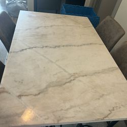   Tan Bone Table , 4 Brown Leather Chairs