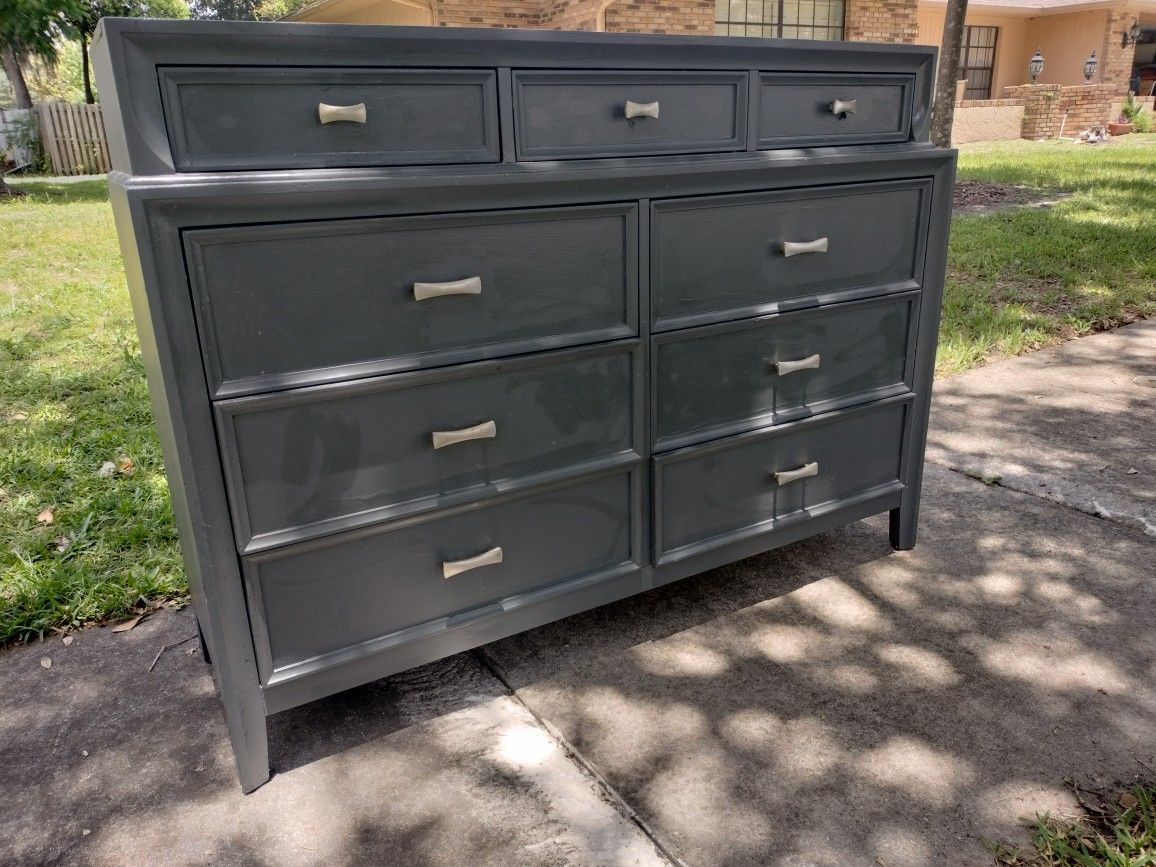 Solid Gray 9 Drawer Wood Dresser