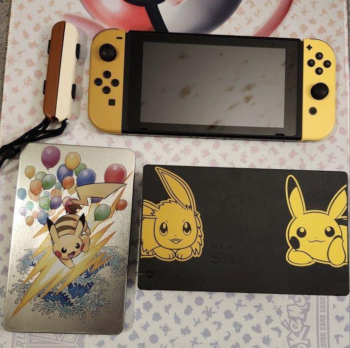 Nintendo Switch Pokemon Lets Go Pikachu&Eevee Edition Console, Dock & Steel Book