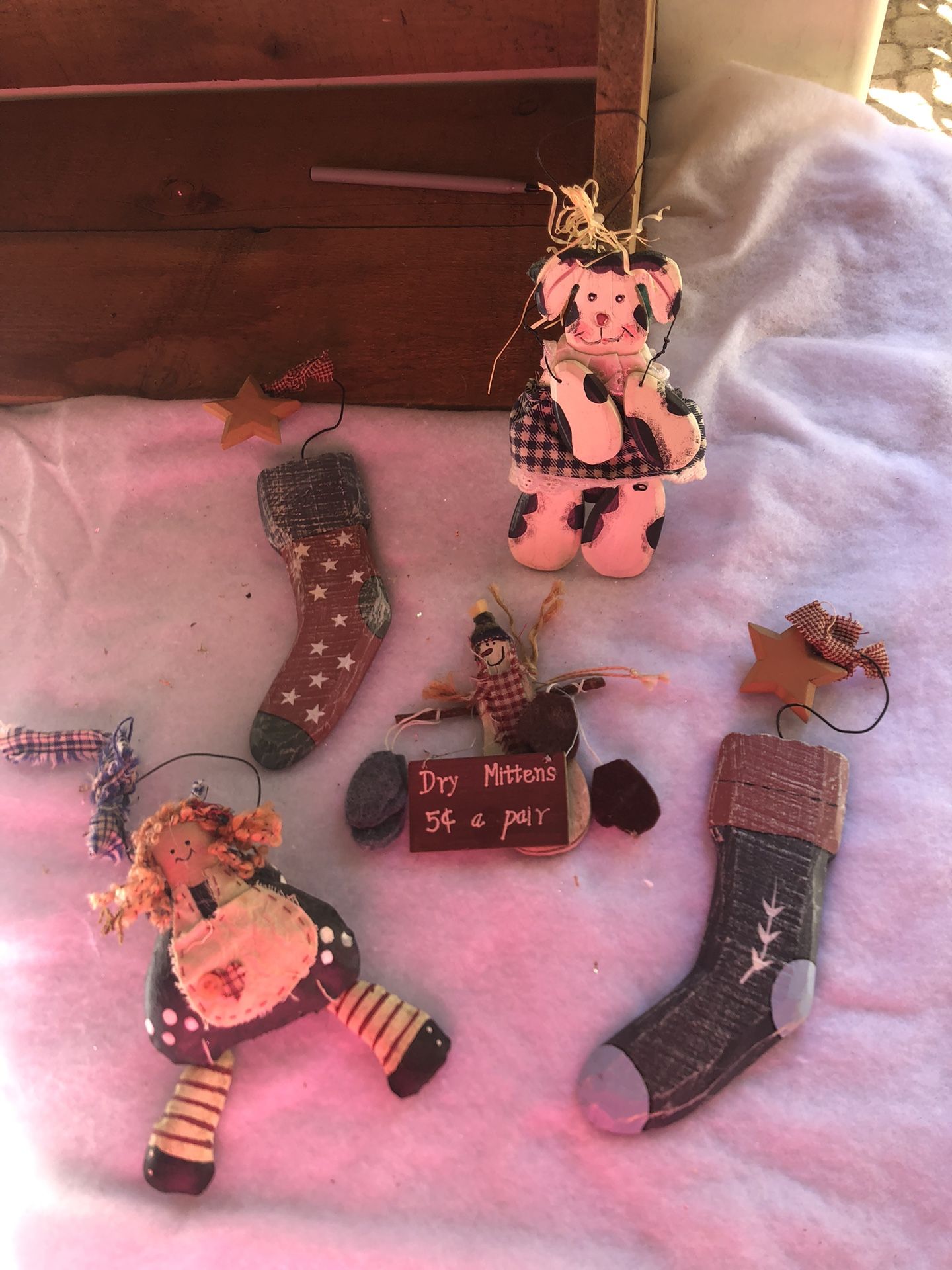 Bundle of Vintage Hand Made Wood Ornaments 