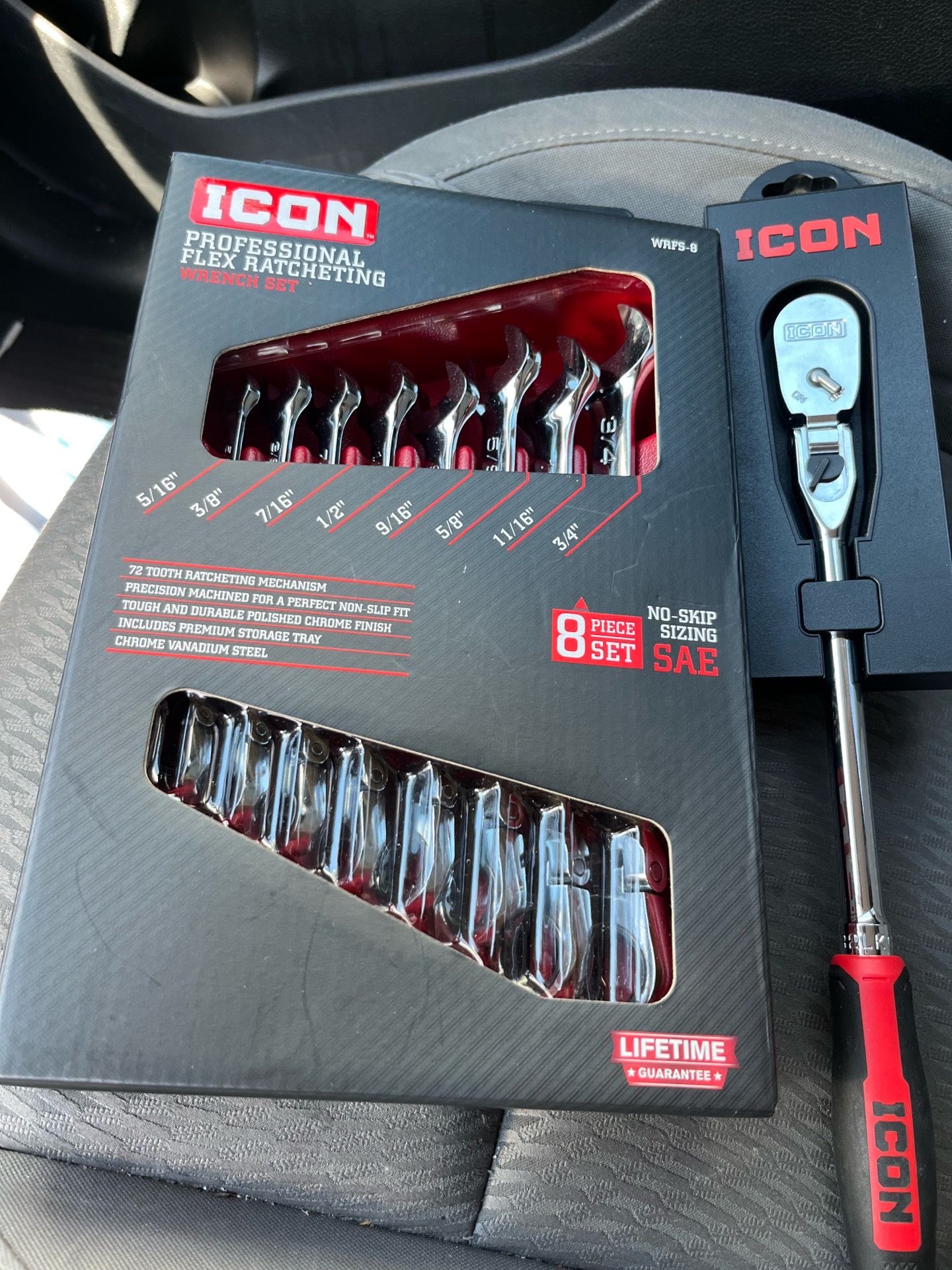 Icon, ratcheting, professional wrench set and 14 inch Plex locking ratchet