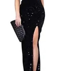 New Long Formal Party Or Prom Dress S With Sequins Black