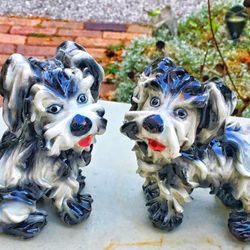 Super cute Italian made in Italy mid century spaghetti clay art pottery dogs as is !