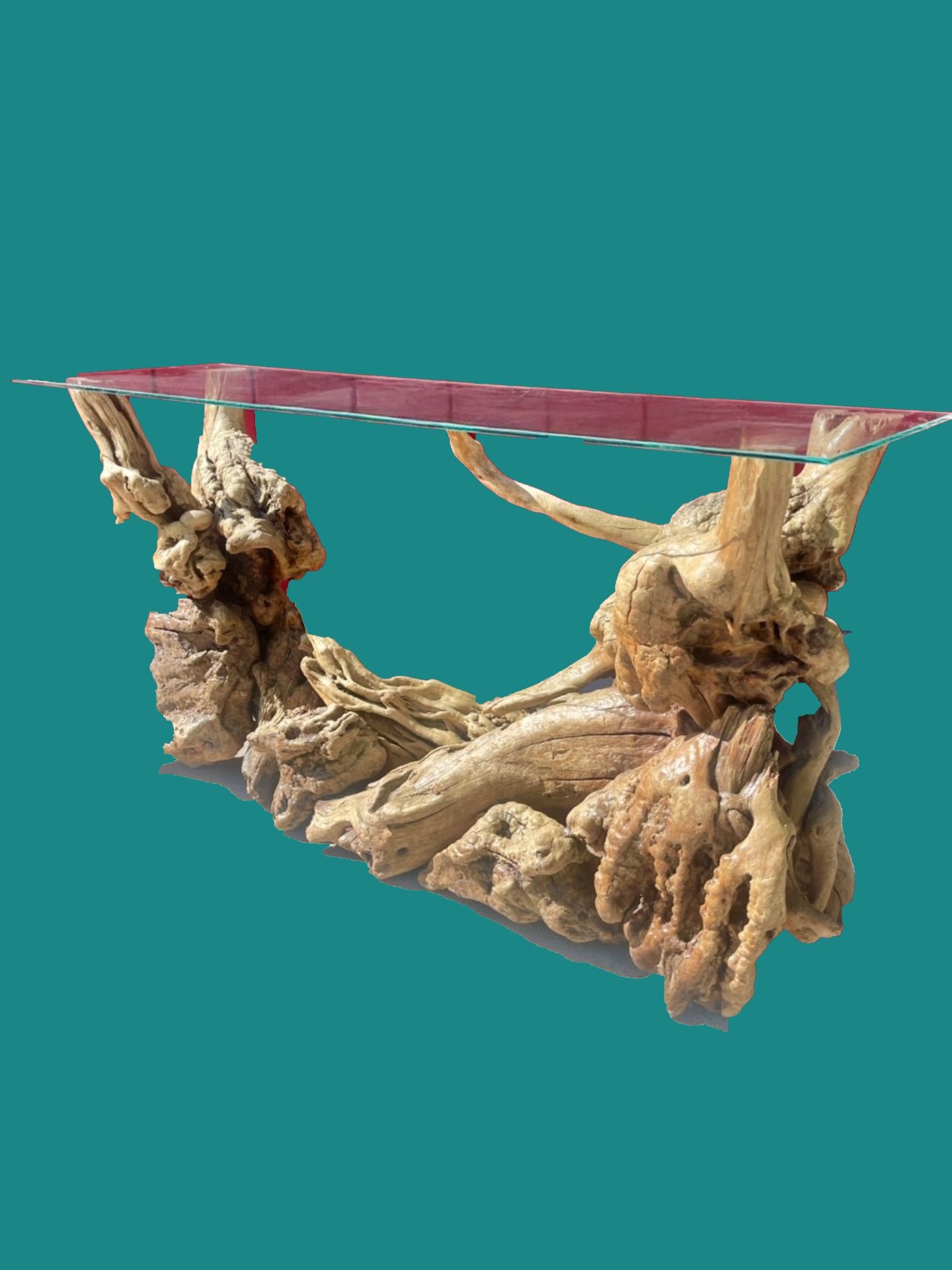 1970s Mid Century Modern Burl Driftwood Console Table 