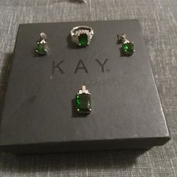 Sterling Silver Emerald Set Ring Earrings Charm 