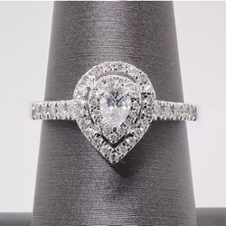 Genuine Pear Shaped Halo Diamond Engagement Ring Kay 14k like New! Size 7