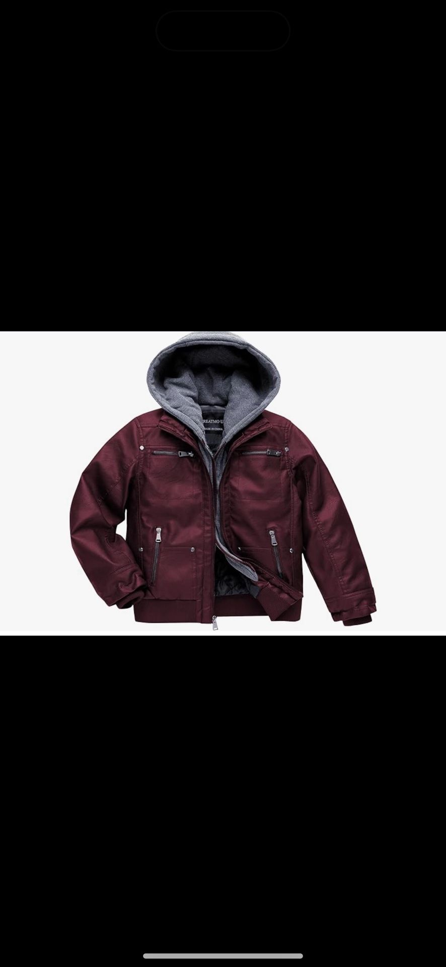 Creat Mo Is Men’s Faux Leather Motorcycle Jacket Waterproof Wind proof Pu Moto Vintage Bomber Hoodie With Removable Hood size XL