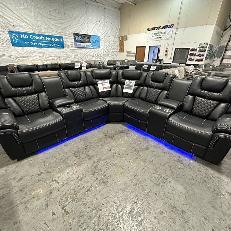 Sectional Sofa Recliner With Led Lights And Bluetooth Speaker Brand New.$49 down same day delivery available 