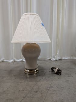 Cream Ceramic Table Lamp with Pleated Shade