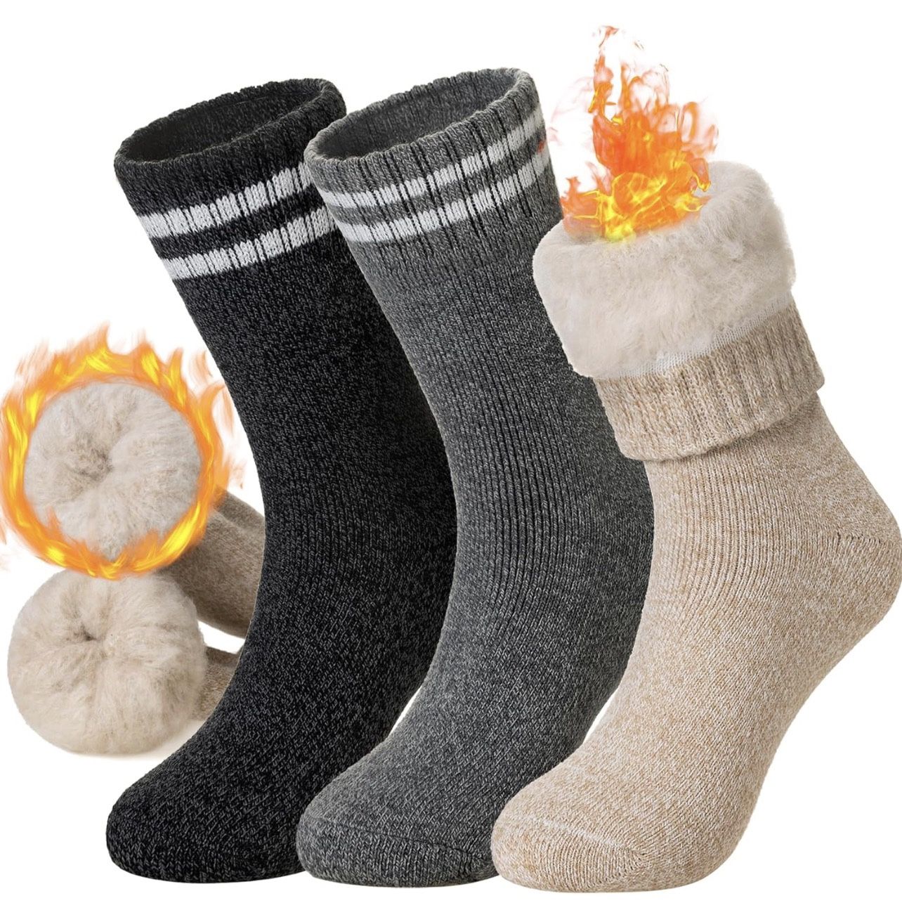 Womens Warm Thermal Socks Winter Ski Extra Thick Insulated Heated Crew Boot Socks for Cold Weather 3 Pairs