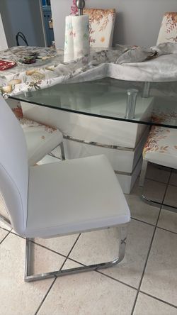 Glass table Dining set 6 chairs leather