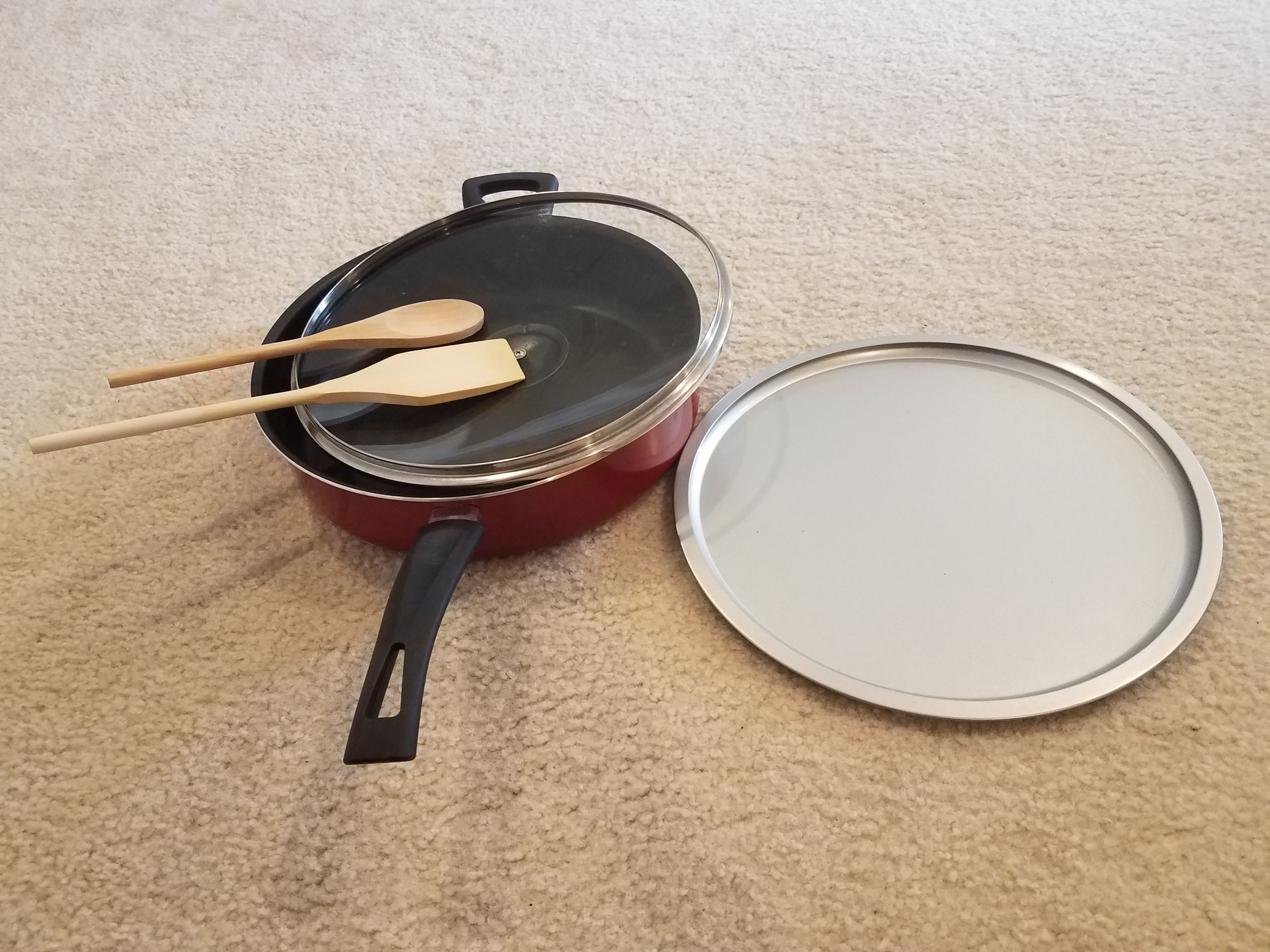 Non stick pan ,wooden spoons