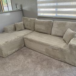 Upholstered Sectional Couch with L-Shape Chaise with Deep Seat, Beige color (Plush Corduroy Fabric)
