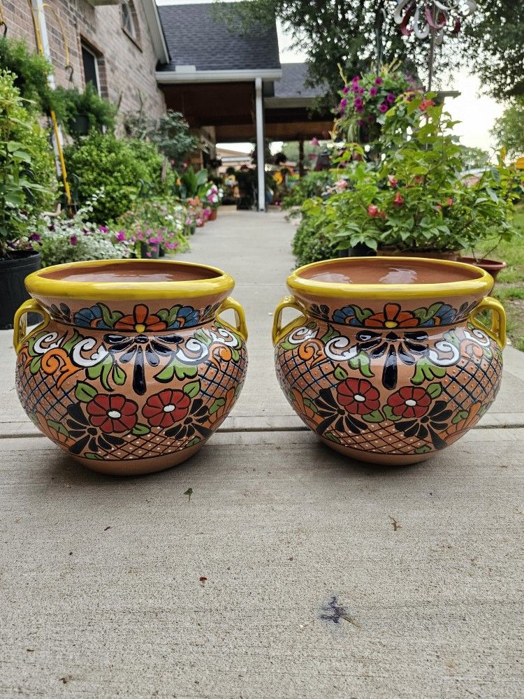 Yellow Terracotta Clay Pots (Planters) Plants. Pottery $45 cada una.