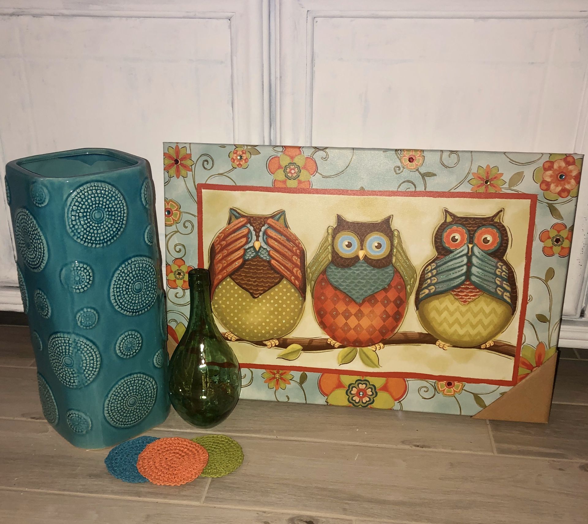 Hoot owl bundle vases painting coasters beautiful decor for home