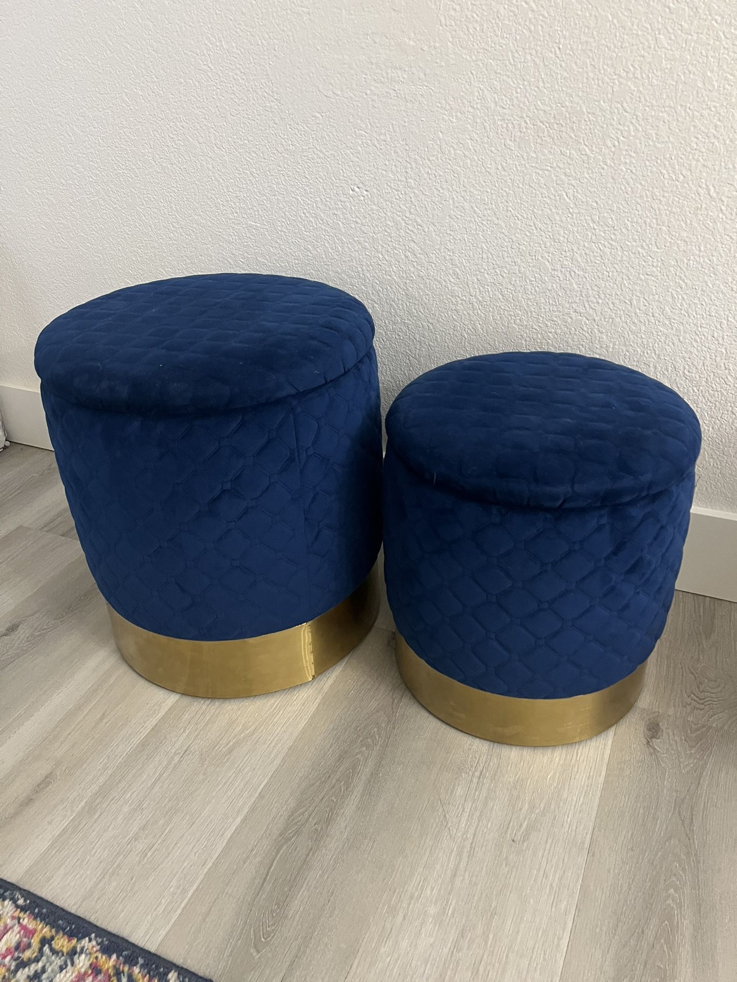Pair Of Royal Blue Ottomans