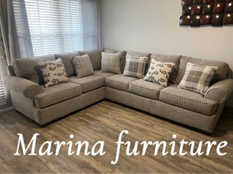 Large Gray Fabric Sectional Sofa with Pillows