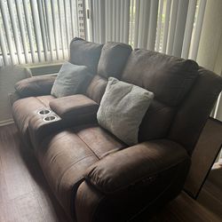 Reclining Double brown Couch W/ USB