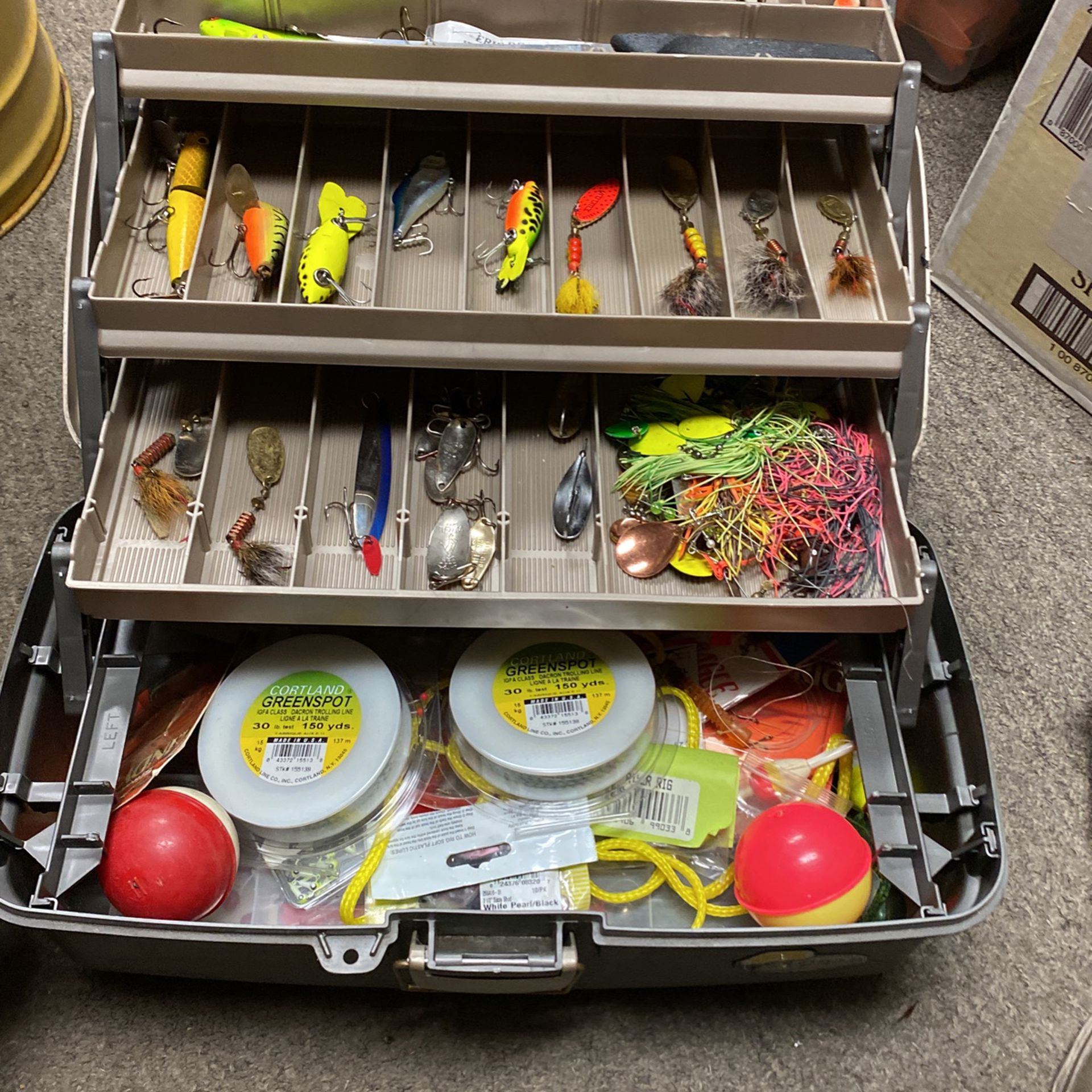 Tackle Box Full Of Tackle. Lures. Line All Kinds Misc Tackle And