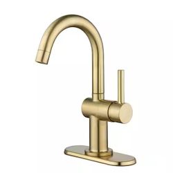 Glacier Bay Dorind Single Hole Single-Handle Deck Mount High-Arc Bathroom Faucet in Matte Gold