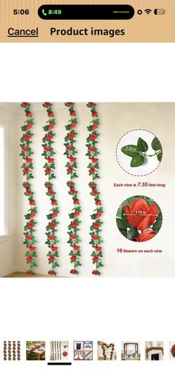 Pack 30.2FT Fake Flower Garland Hanging Rose Vine Wedding Home Decor Fake Silk Rose Garland for Wall Party Wall Background Arch Garden Backdrop Decora