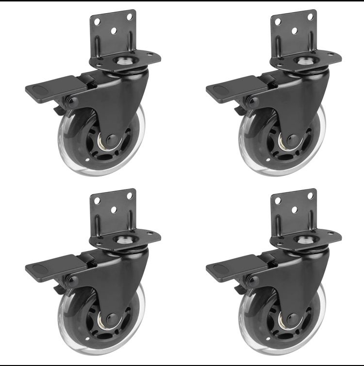 Hirate Side Mount Casters Set of 4 with Brake, 3" L-Shaped Plate Casters Replacement Material Handling for Furniture, Baby Bed, Suitcase,Cabinet,Table