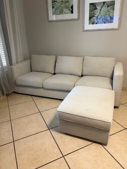 Light Gray Fabric Sofa with Ottoman
