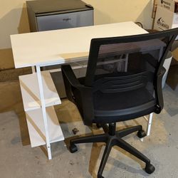 Desk, Chair And Storage Bin 