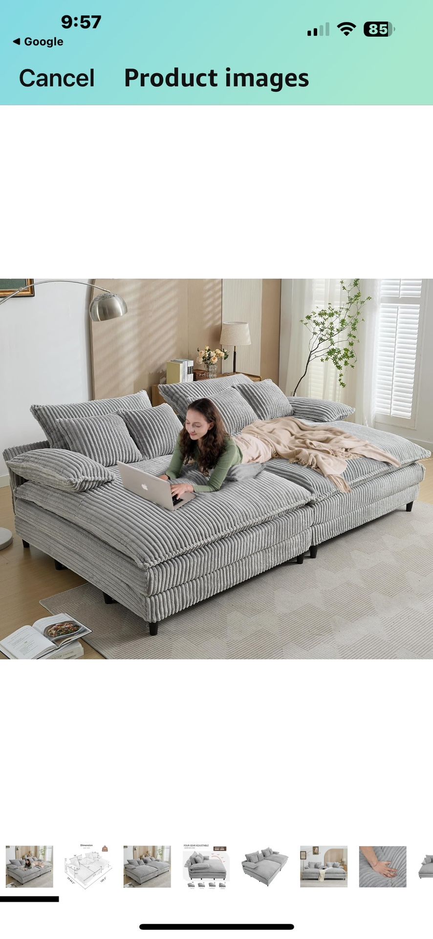 BIG CHAISE LOUNGE CHAIR BED , SLEEPER SOFA COUCH - RECLINING BACKREST 