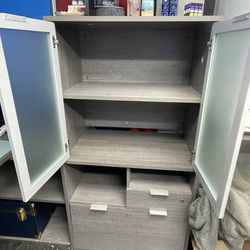 L Desk with Storage Hutch, Cupboard, Shelves, Locking Drawers