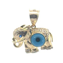 Woman’s Ladies 14k Yellow Gold Lucky Elephant Blue Evil Eye Pendant For Necklace GP3113630