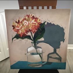 BRAND NEW~ Floral Painting by C. Santiago~Colorful Wall artwork on canvas~ Decor~19 x 19 3/4