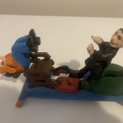 Vintage Rare Cast Iron Mechanical Dentist Bank Doctor Pulling Patient