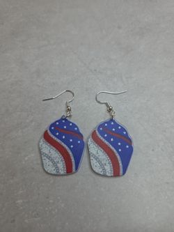 Red, White & Blue Cupcake Danglee Silver Hook Earrings