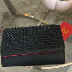 Christian Louboutin black leather spiked paloma clutch