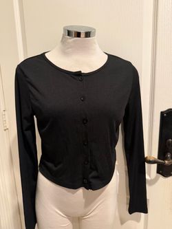 Black Button-Front Cropped Cardigan