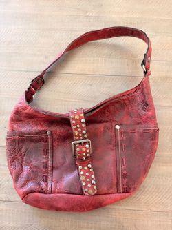 Patricia Nash Burgundy Distressed Leather Studded Hobo Shoulder Bag
