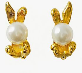 Cute Easter Bunny Jewelry Earrings for Women,Holiday Rabbit Pearl Ear Jacket Earrings for Women,Easter Outfits & Shirt Accessorie