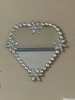 Beautiful Crystal Trimmed Heart Shaped Mirror 10” NEW