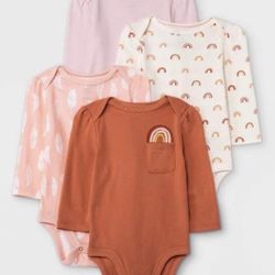 Baby Girls' 4pk Earth & Sky Long Sleeve Bodysuit - Pink 0-3M  