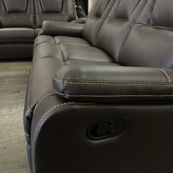 BRAND NEW 2pc Set, Reclining Sofa + Loveseat, Breathable Air Leather Dark Brown 