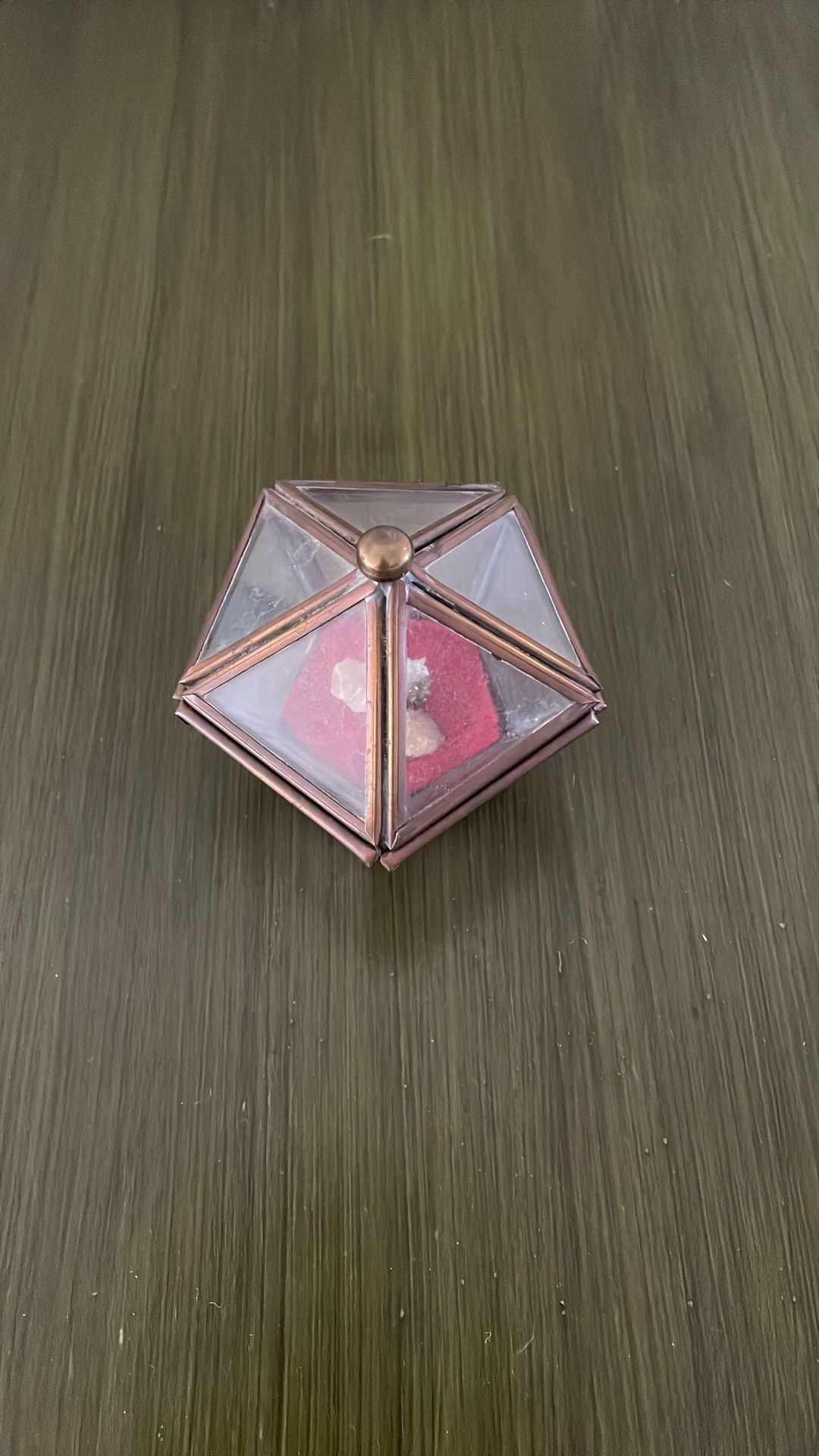 Vintage Pentagon Glass And Brass Hinge Box
