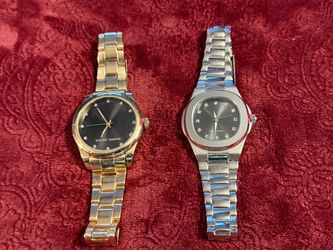 Genuine Diamond Dial Watches Gold and Silver Tone Set of 2