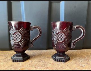 Royal ruby red, vintage Cape Cod pattern pressed glass from Avon.